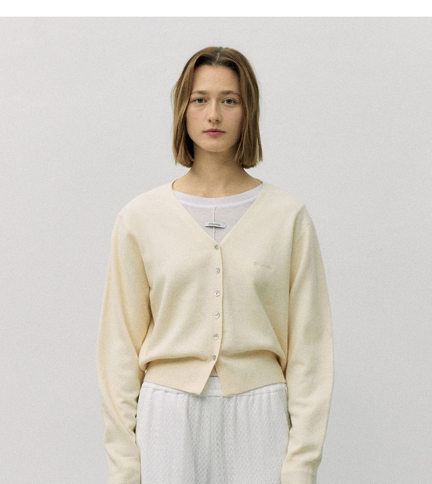 rolarola - V-hals crop gebreid vest (crème)