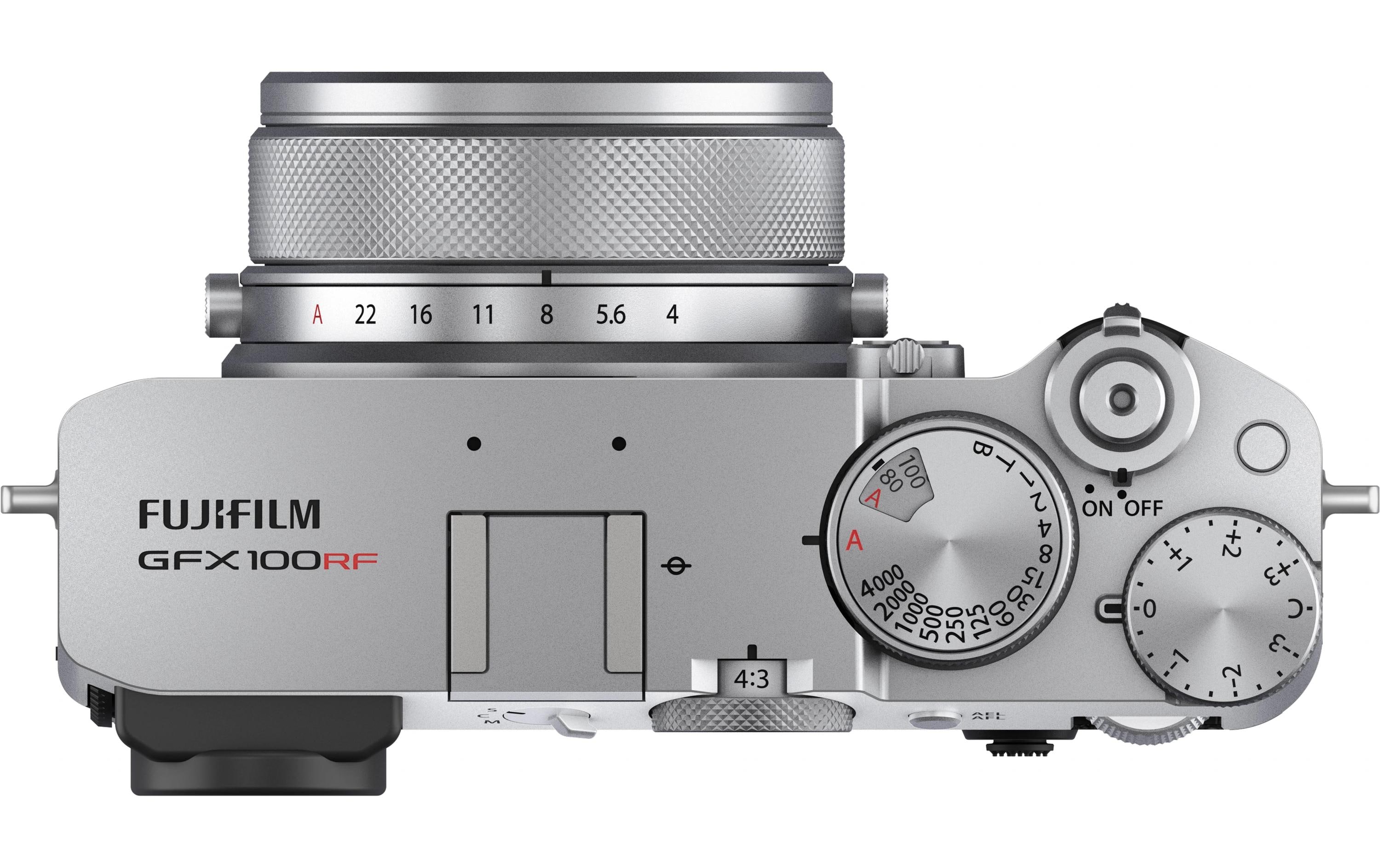 Fotokamera GFX 100RF Silber<br>GFX-Kamera mit fest verbautem Objektiv und bringt die Mittelformat-Bildqualität in ein ultrakompaktes Design