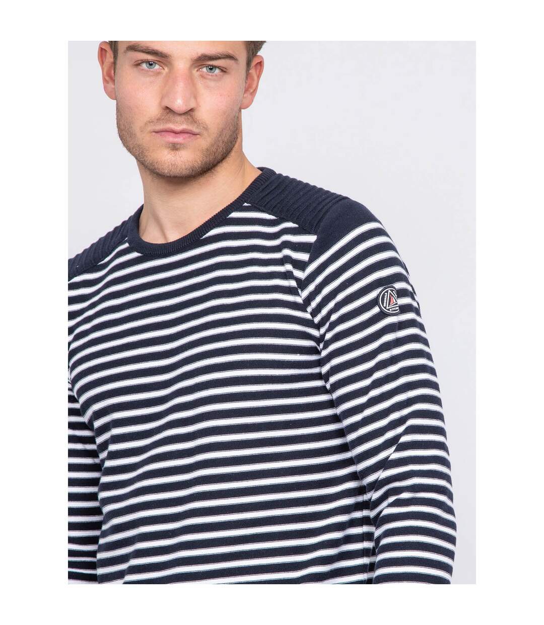 Pull fin col rond rayé coton ADILO