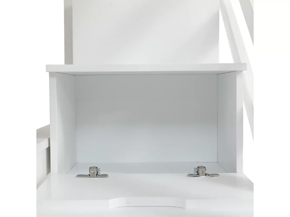 Lit superposé en bois de pin et MDF - 90x200 cm + 140x200 cm - avec échelle de rangement et 2 tiroirs - Blanc