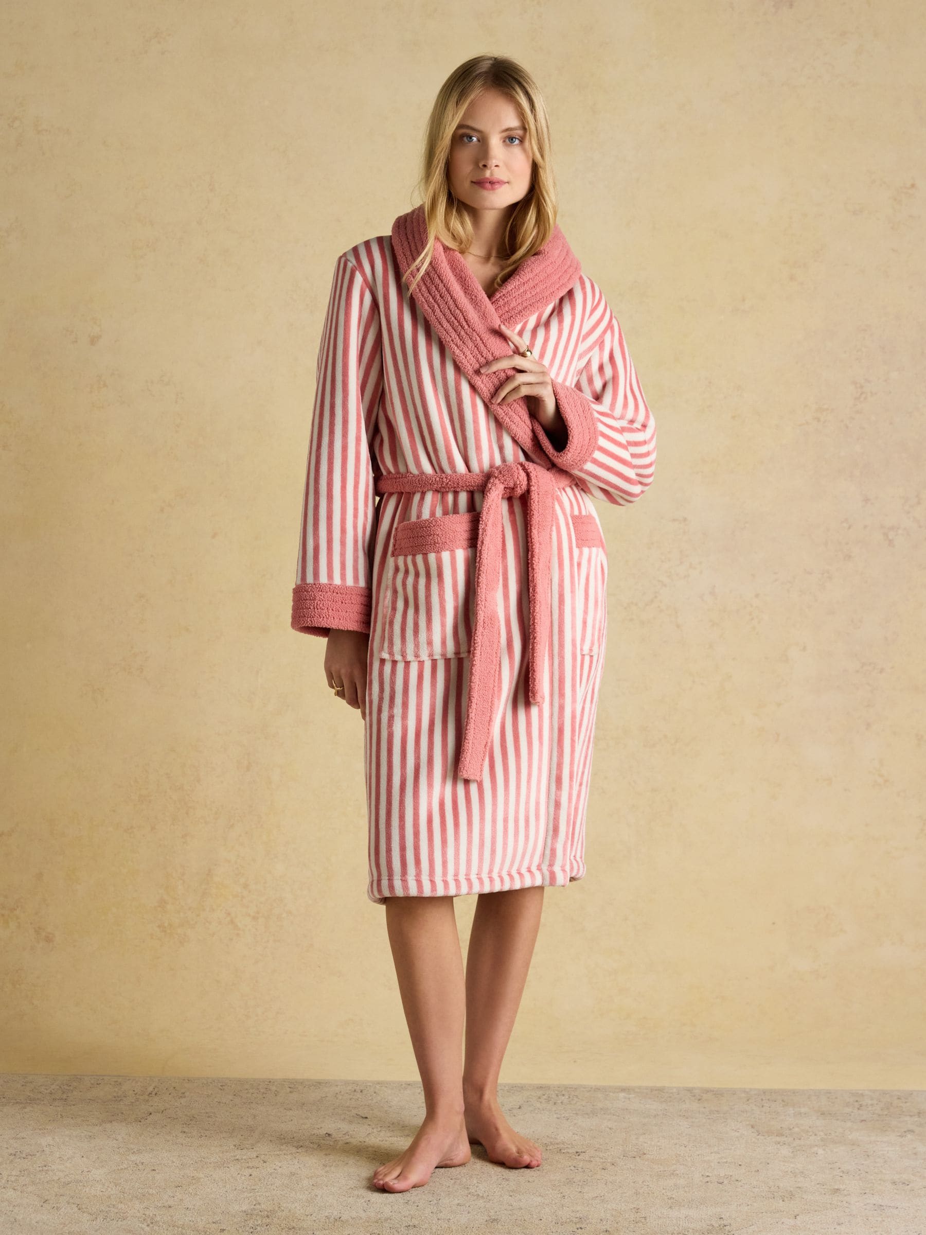 Roze / wit - Joules Matilda - Zachte fleece badjas