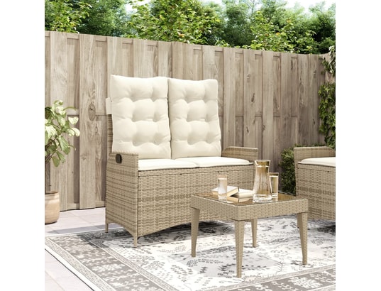 VIDAXL - Banc de jardin Banc inclinable de jardin avec coussins beige résine tressée