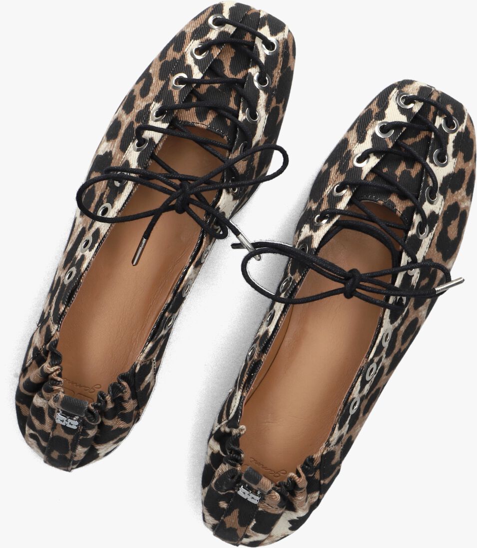 bruine ganni ballerina's lace up ballerina denim print