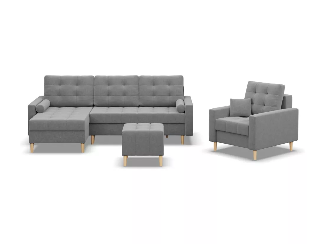Canapé d'angle en U avec fonction sommeil, 2 méridiennes, Gris