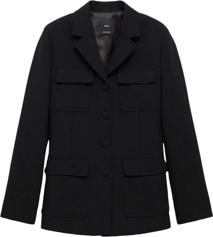 MANGO Jacket belt pockets Black
