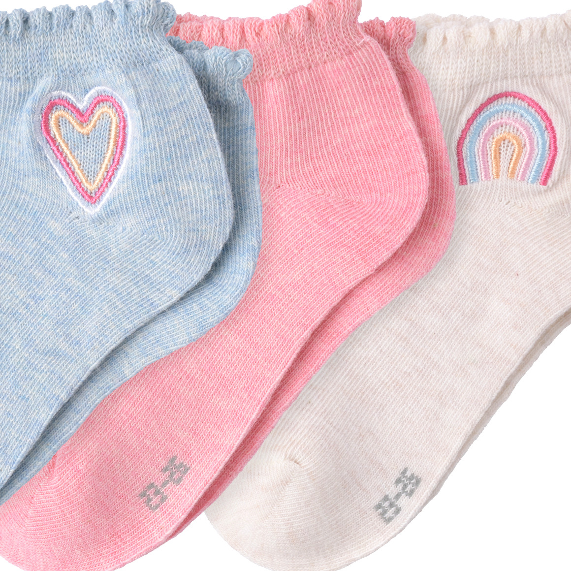 Topolino 3 Paar Mädchen Sneaker-Socken mit Picot-Kante creme / rosa / hellblau