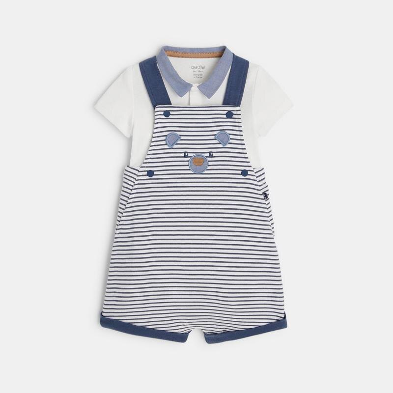 Salopette rayée courte et body bleu bébé garçon Bleu