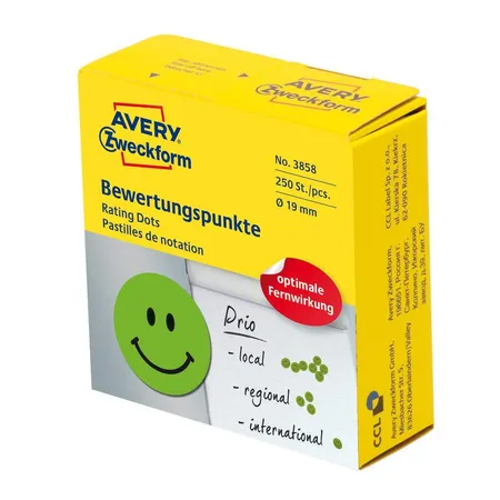 Avery Zweckform 3858 Bewertungspunkte Ø 19 mm, 1 Rolle/250 Etiketten, grün