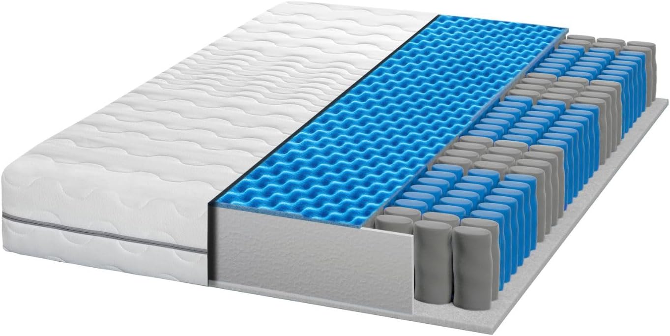 Taschenfederkernmatratze 180x200 H3 H4, 21cm hoch, orthopädische 7 Zonen Matratze mit Aloe Vera Bezug, Federkernmatratze