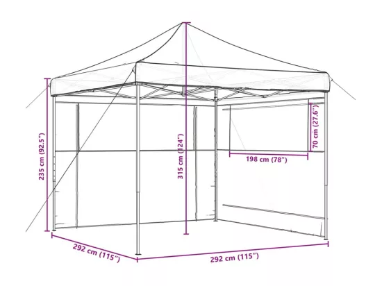 Tente de réception pliable escamotable avec 2 parois latérales