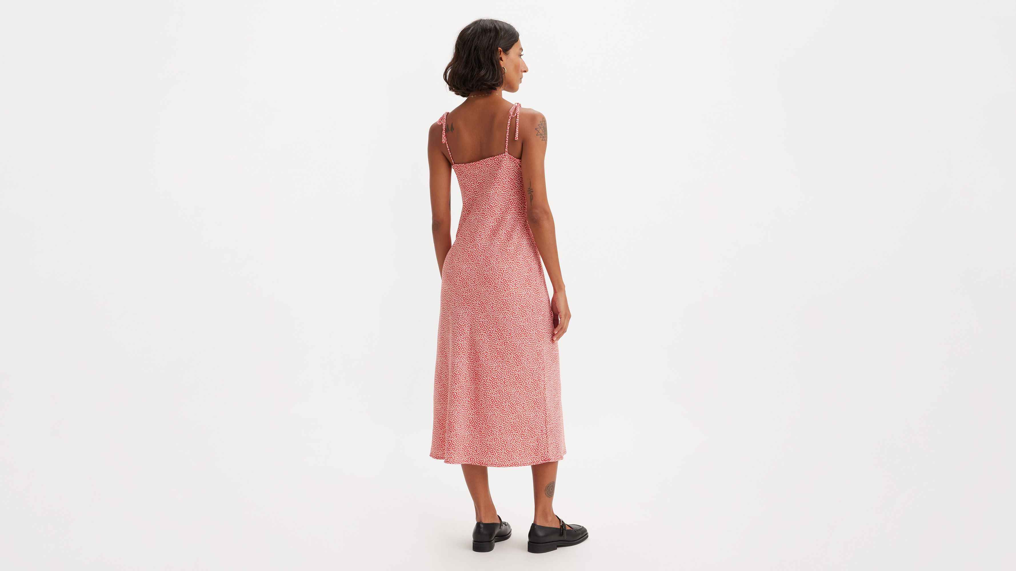Robe mi-longue Rena - Olive Floral Coral Red - Rouge