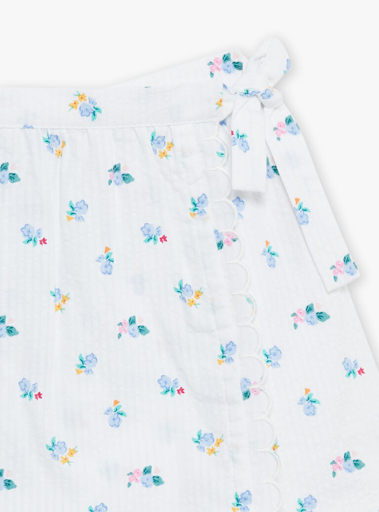 Jupe short blanche à imprimé fleuri