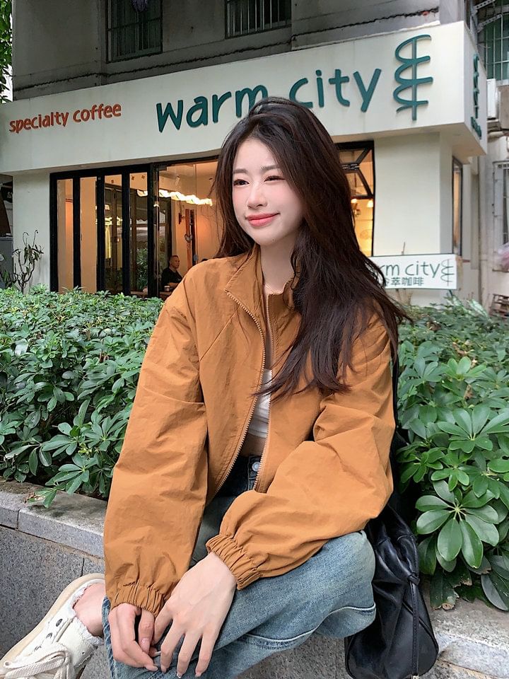 Shinsei - Effen trekkoordjack met rits