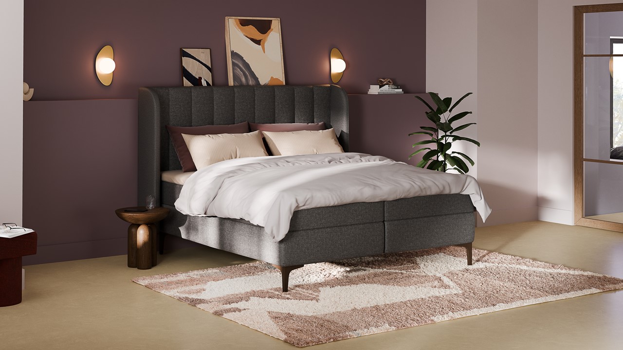 Boxspring Ivory - Linen touch dark grey