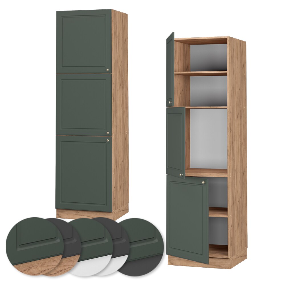 Vicco Herdumbauschrank Küchenschrank Küchenmöbel Fame-Line Landhaus Eiche Grün 60 cm Gold Küche Einbauküche Blende Herdschrank Hochschrank Küchenzeile Drehtür Einlegeboden