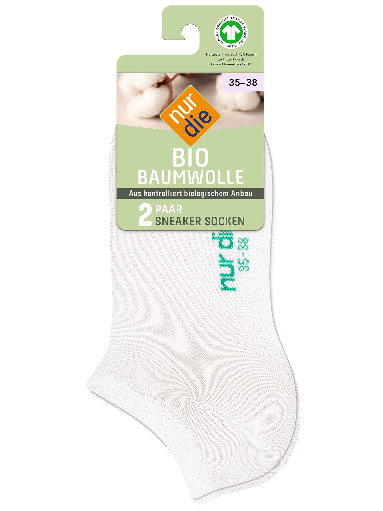 NUR DIE Damen Sneakersocken Bio Baumwolle GOTS Sneaker 2er Pack