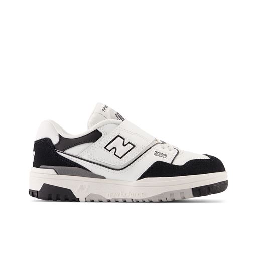 New Balance 550 Bungee Lace W/ Top Strap Sneakers, White/Black, 34.5