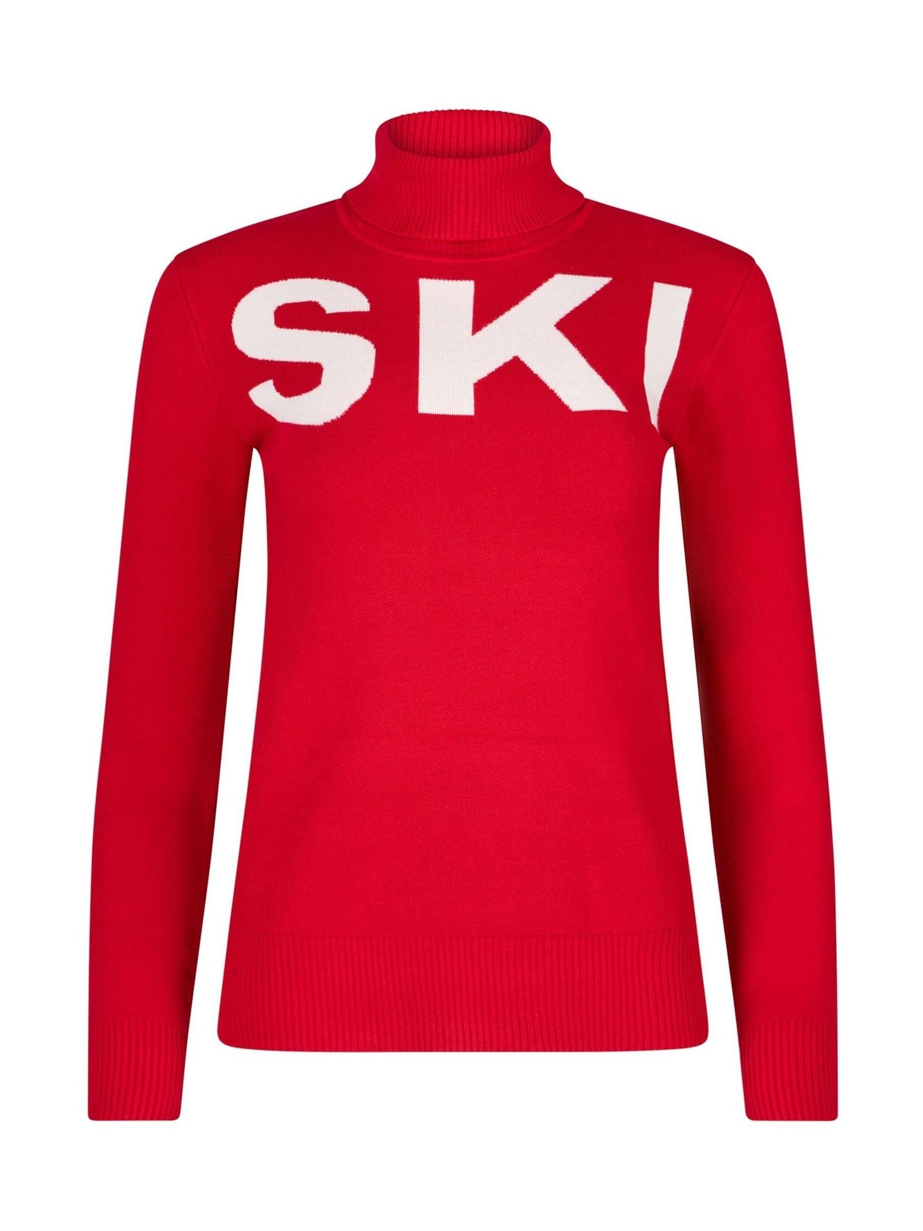 Rood - The Little Tailor Ski Text Slim Fit Christmas Jumper