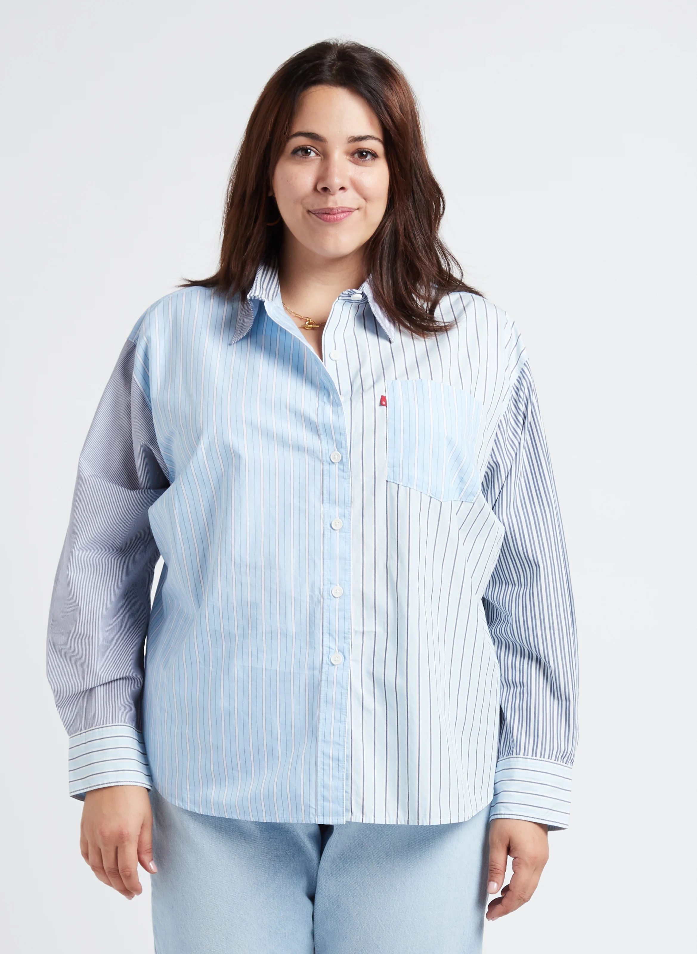 PL NOLA SHIRT - Chemise col classique patchwork en coton | Bleu