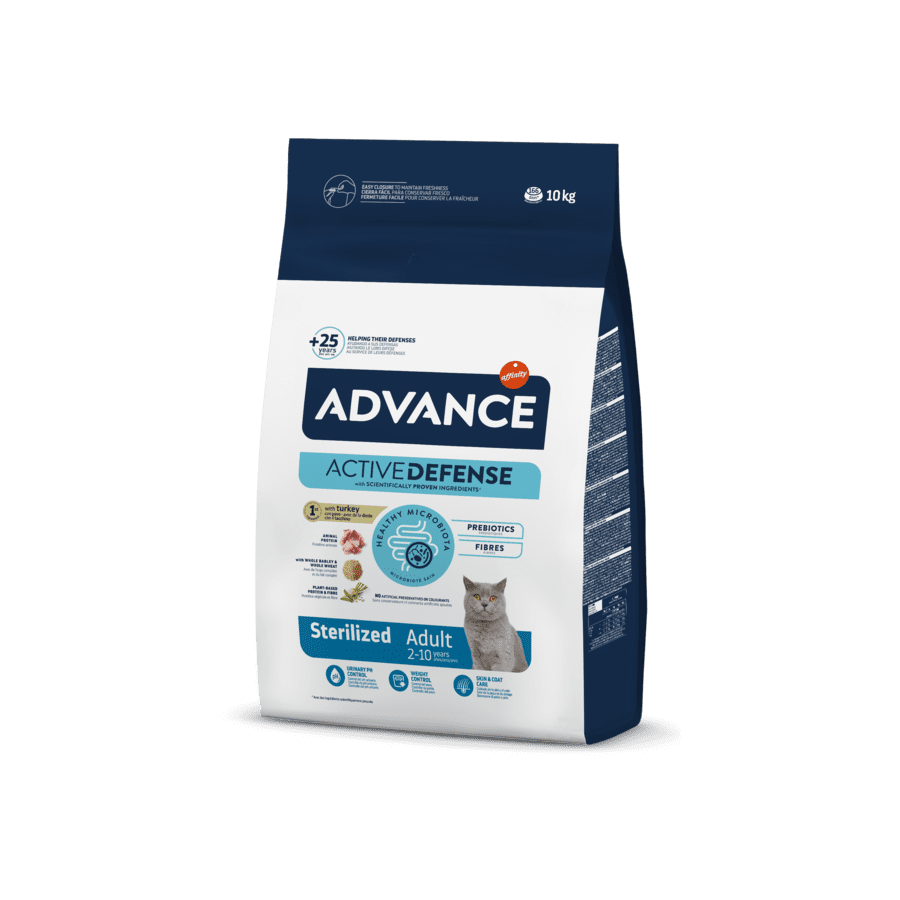 Ração para gatos Advance Adult, esterilizada, com peru e cevada, 400g.