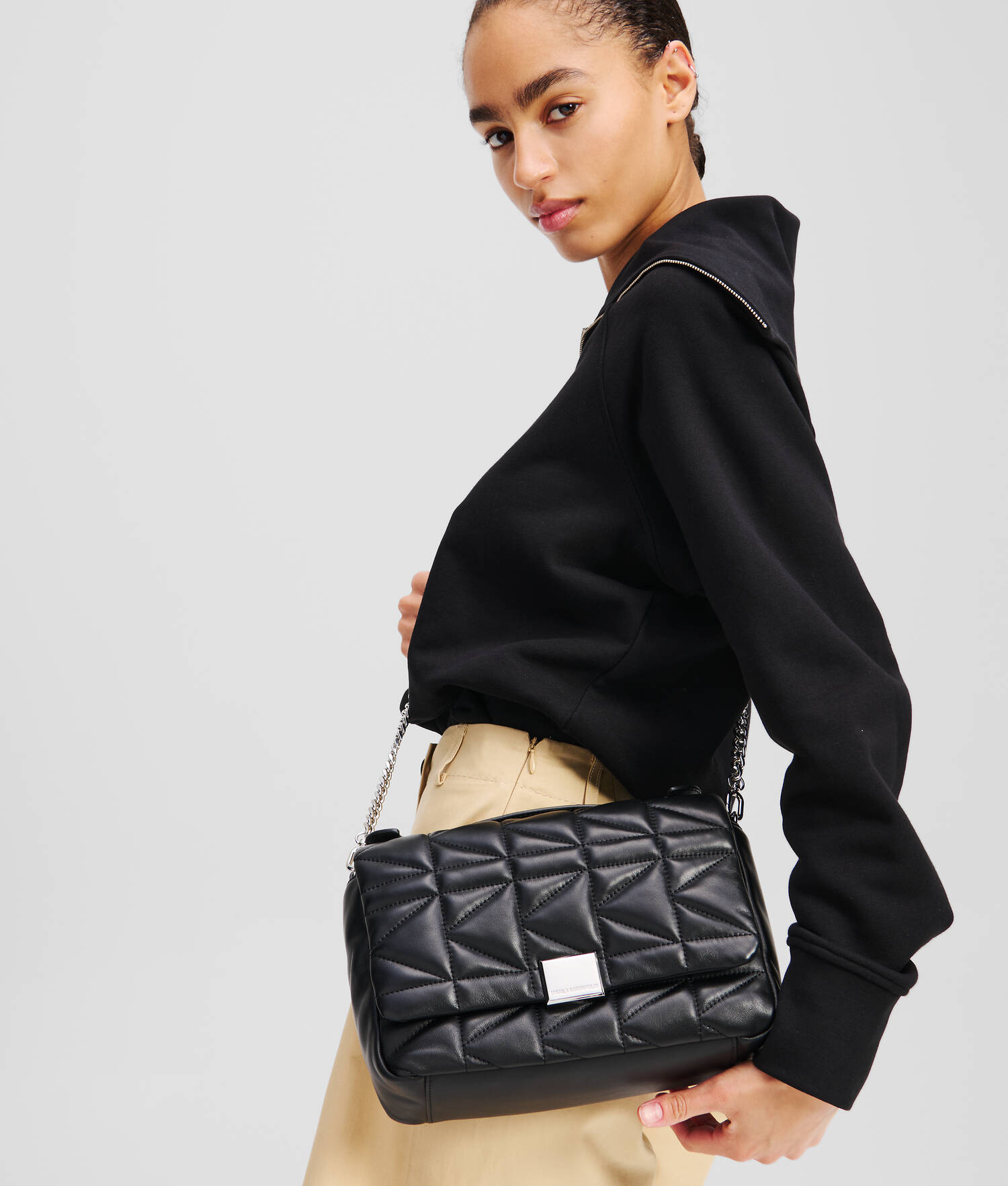 SAC BANDOULIÈRE AVEC ANSE SUPÉRIEURE K/KUILT - Noir-Nickel