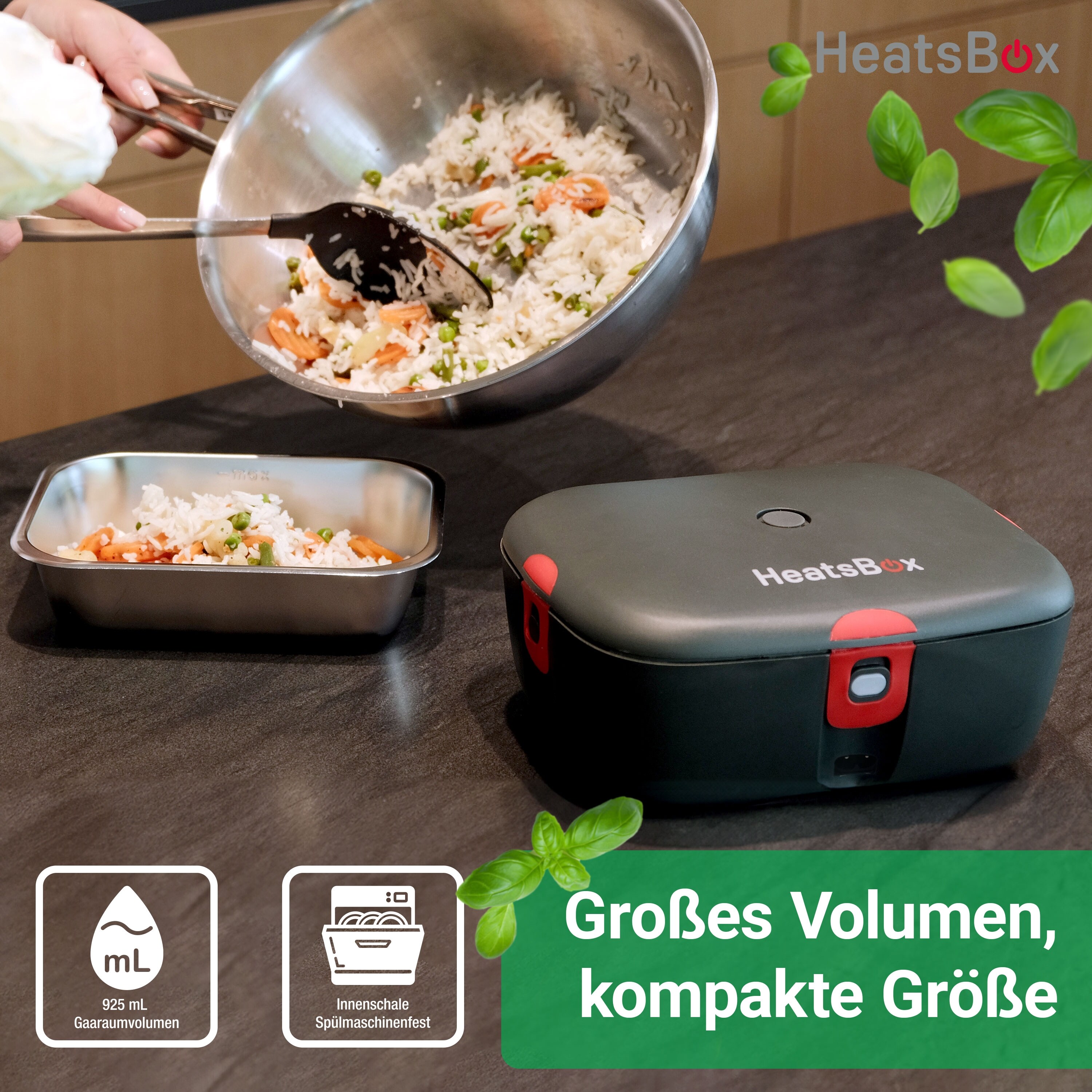 HeatsBox Style+, smarte elektrische Lunchbox, aufwärmen, App, 100 Watt, 925 ml
