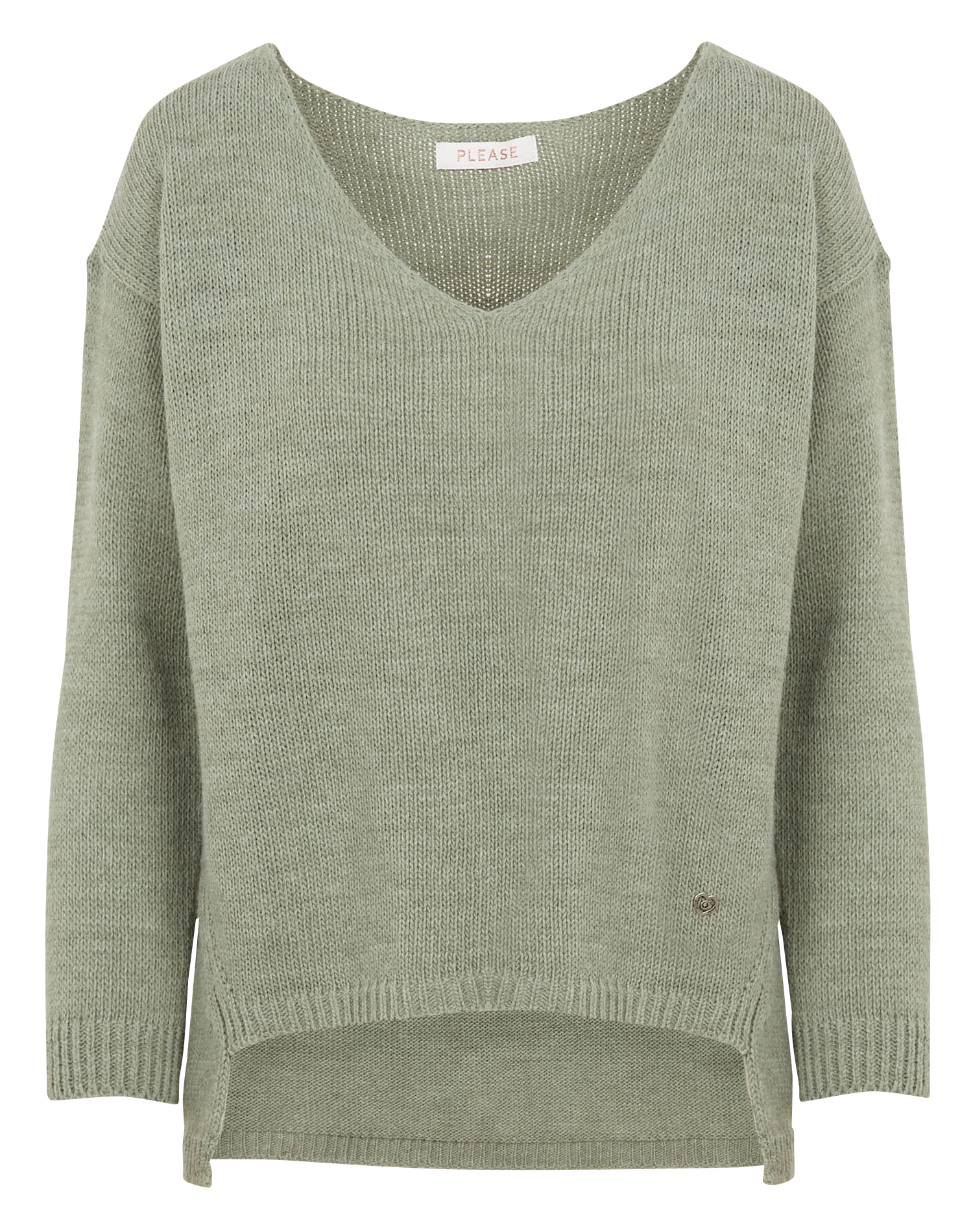 Pull col V en maille mélangée| Vert