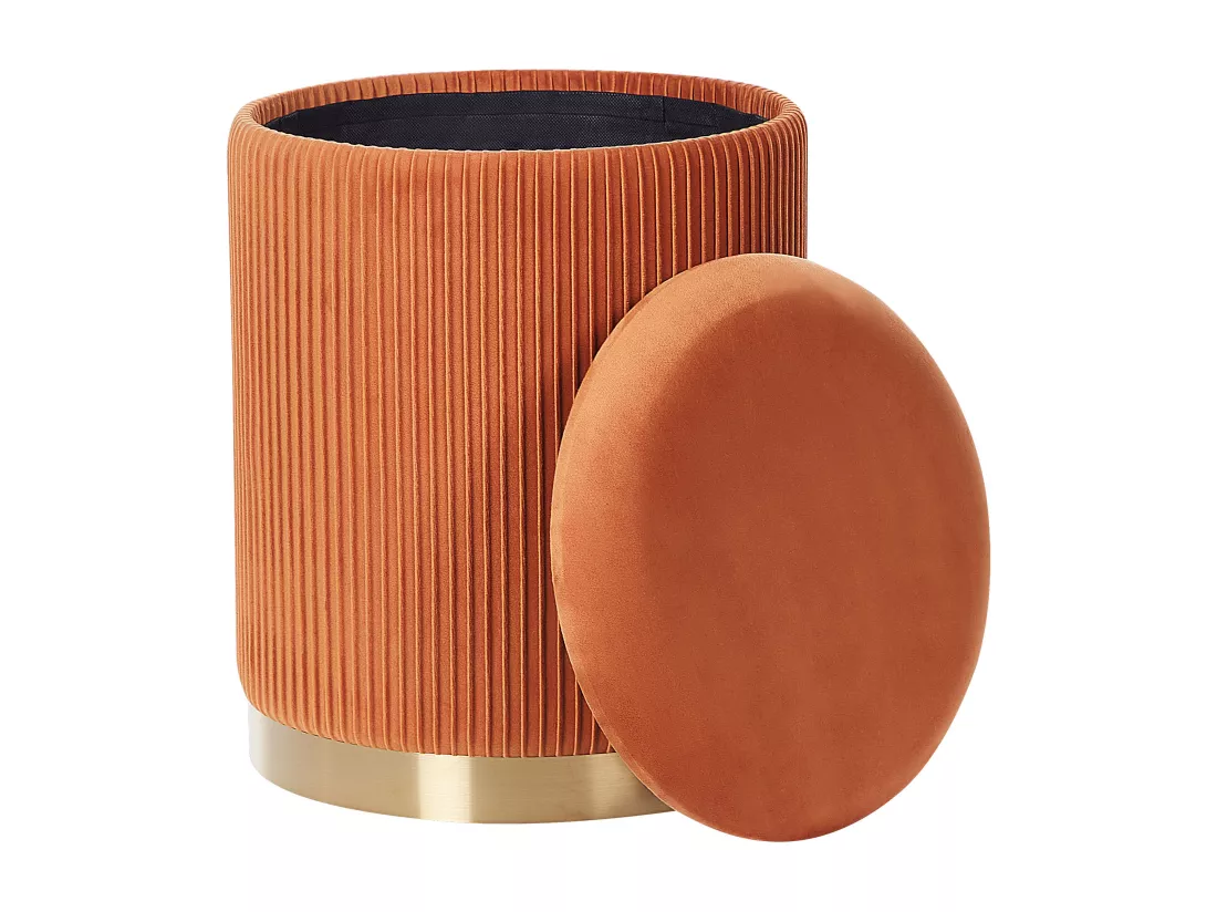 Set de 2 poufs en velours orange avec rangement MIRAMAR