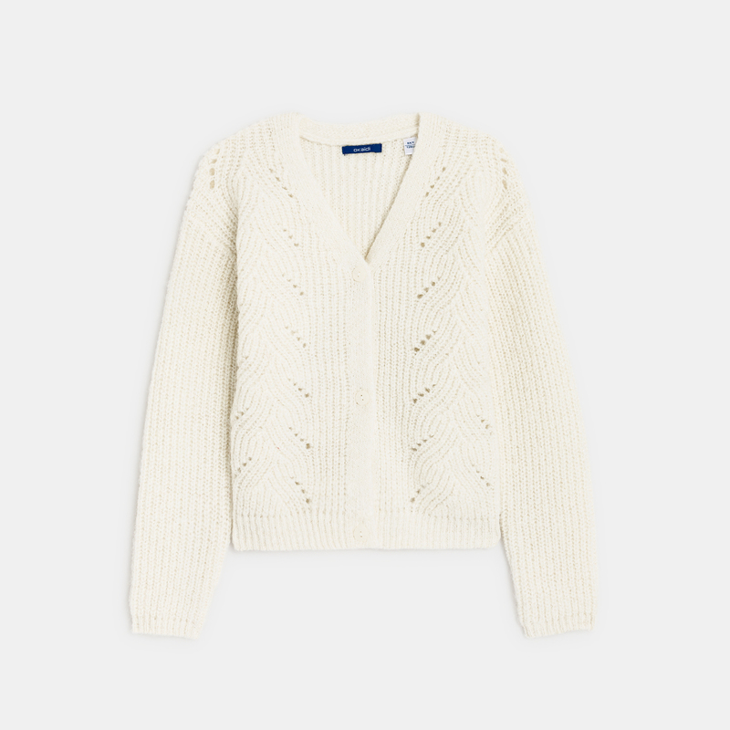 Gilet torsadé col V blanc fille
