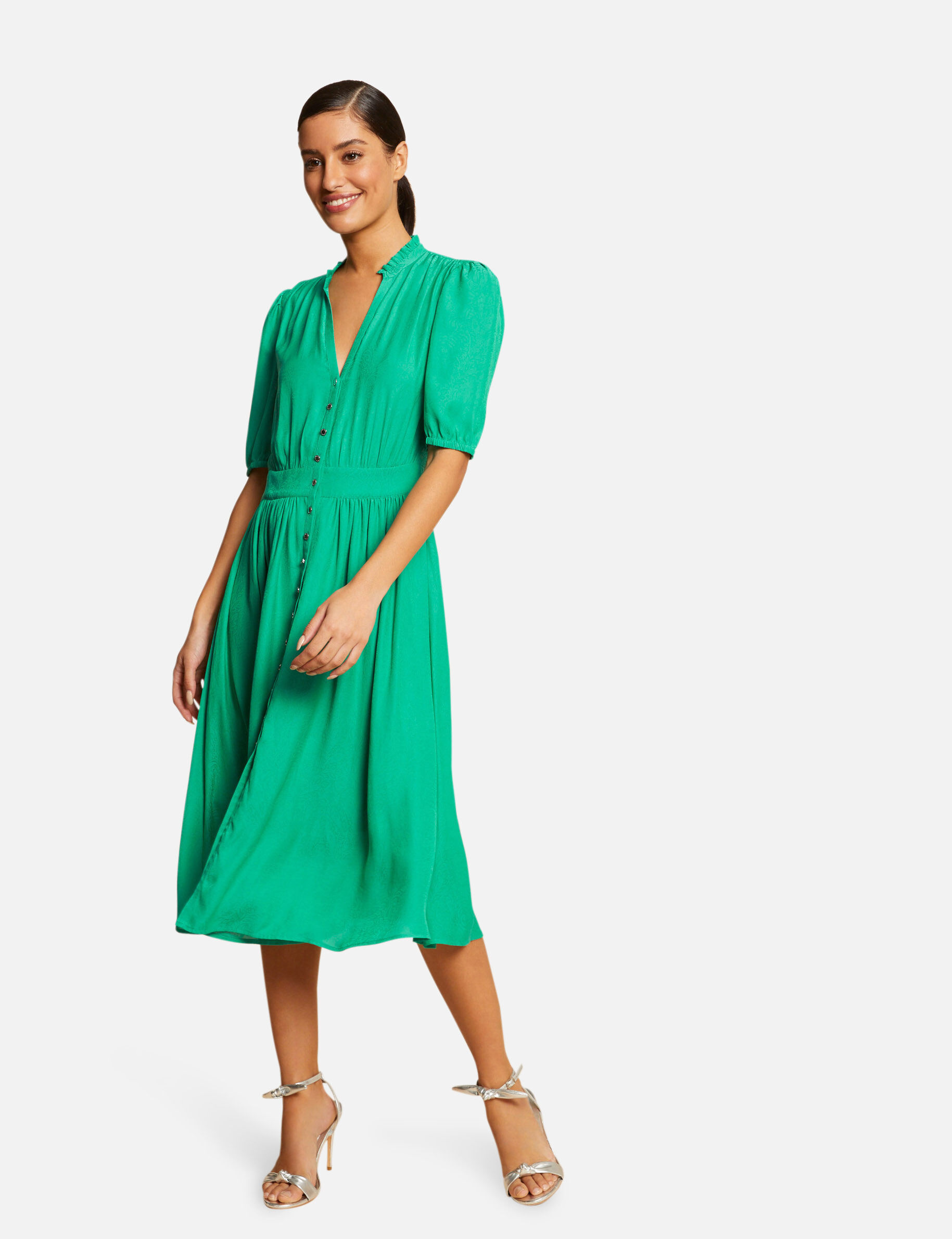 Robe midi évasée imprimé cachemire vert moyen femme - vert_moyen