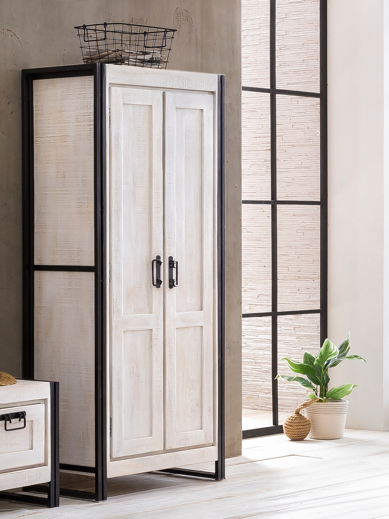 Garderobenschrank White Panama Mango Flurschrank Flur Diele Schrank Hochschrank