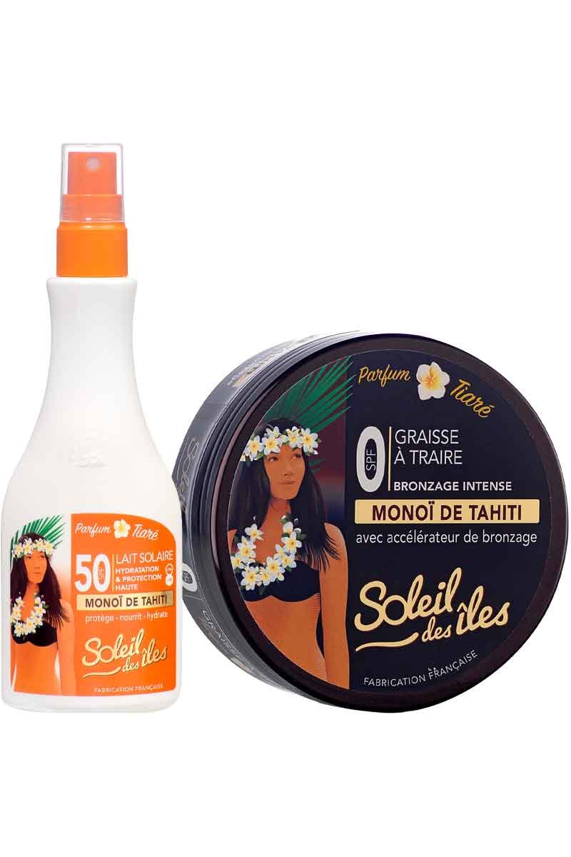 Graisse à traire & lait protecteur en spray SPF 50 - Parfun des îles & tiaré - 2 x 150 ml
