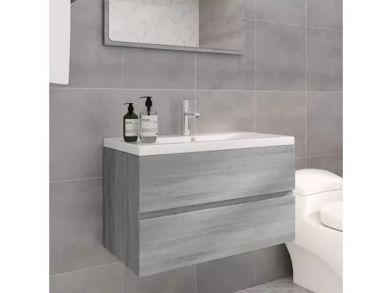 Meuble lavabo avec bassin intégré Sonoma gris Bois d'ingénierie