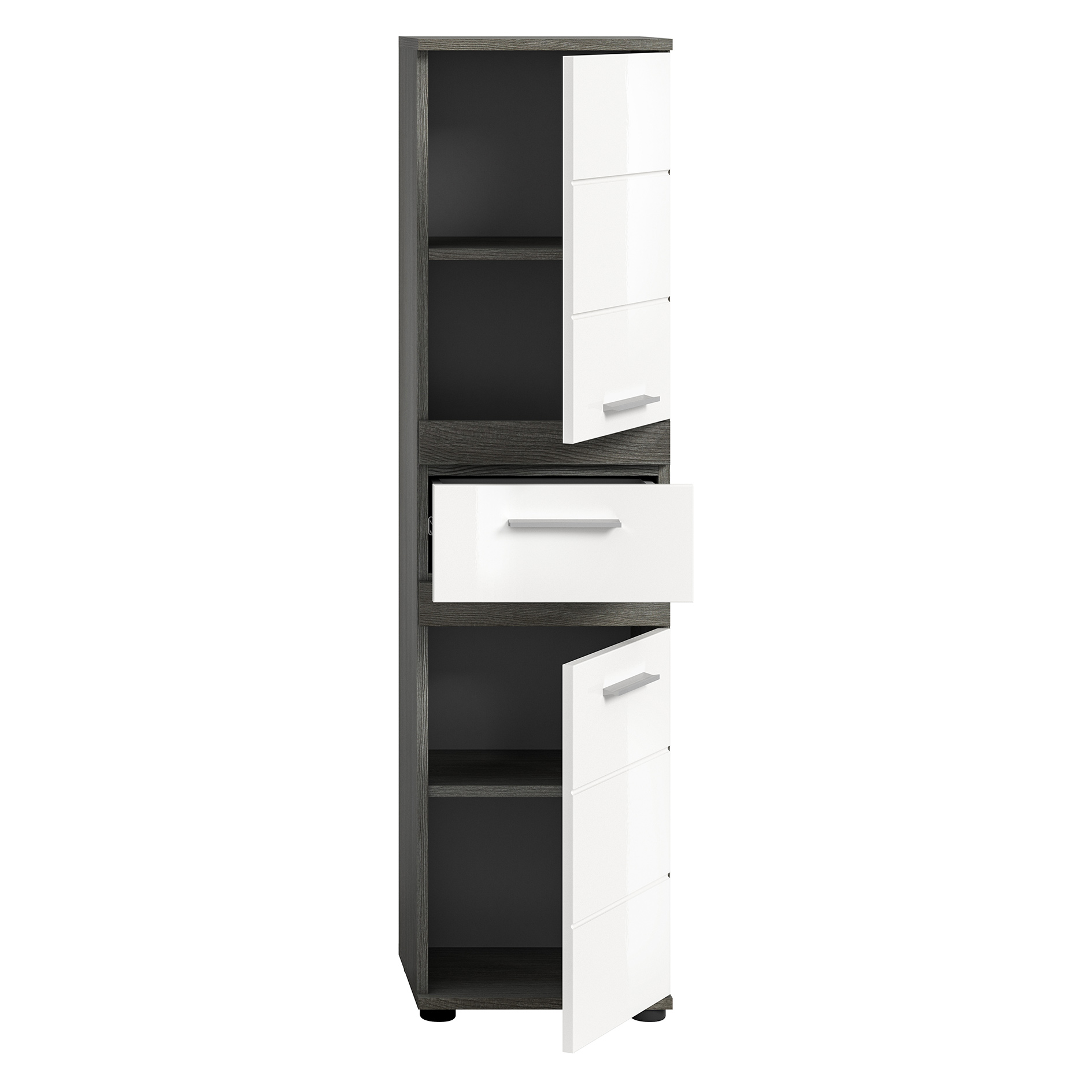 Midischrank BLAKE - weiß Hochglanz - Rauchsilber - 137 cm hoch