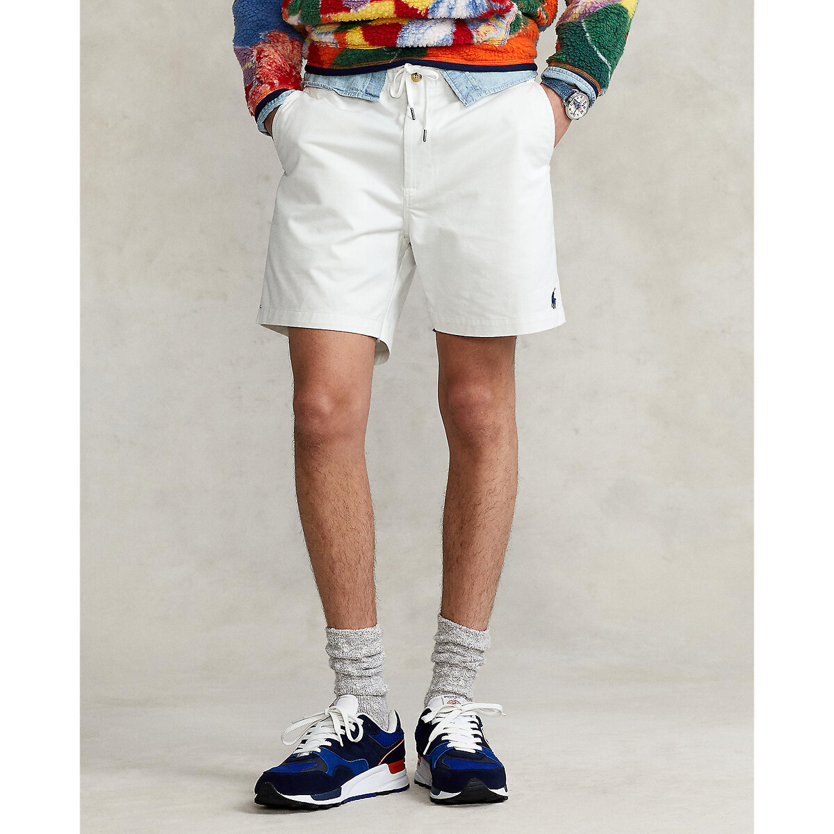 POLO RALPH LAUREN<br>Shorts retos em algodão elástico, estilo preppy