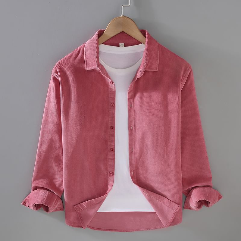 GRAYCIOUS - Effen corduroy overhemd met lange mouwen en kraag