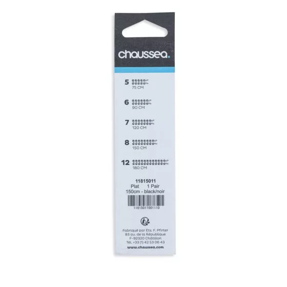 Lacets plats 150 cm noirs CHAUSSEA