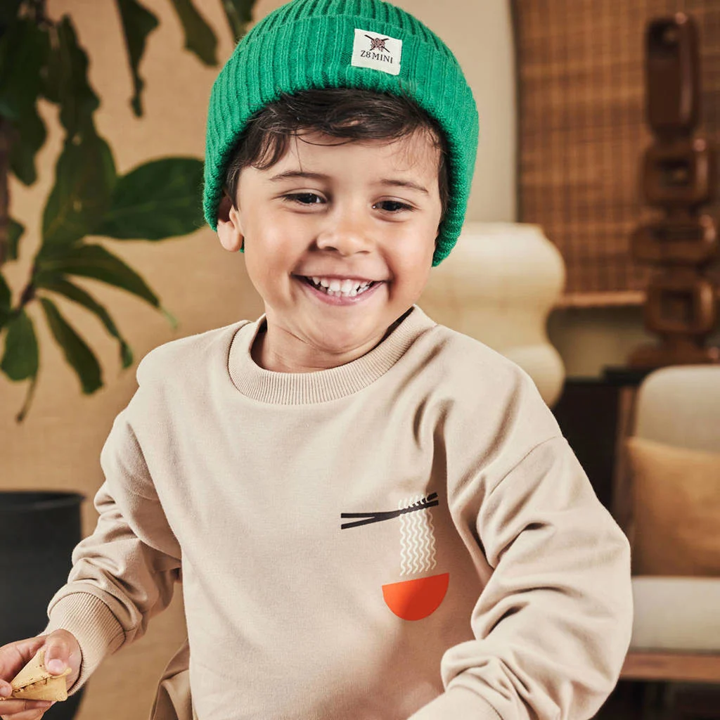 Z8 mini sweater Tiemen met backprint beige