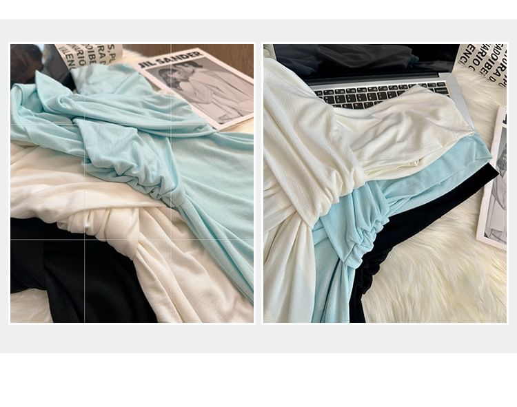 Asiris - Off-Shoulder Crop Top met korte mouwen en effen criss cross slim fit