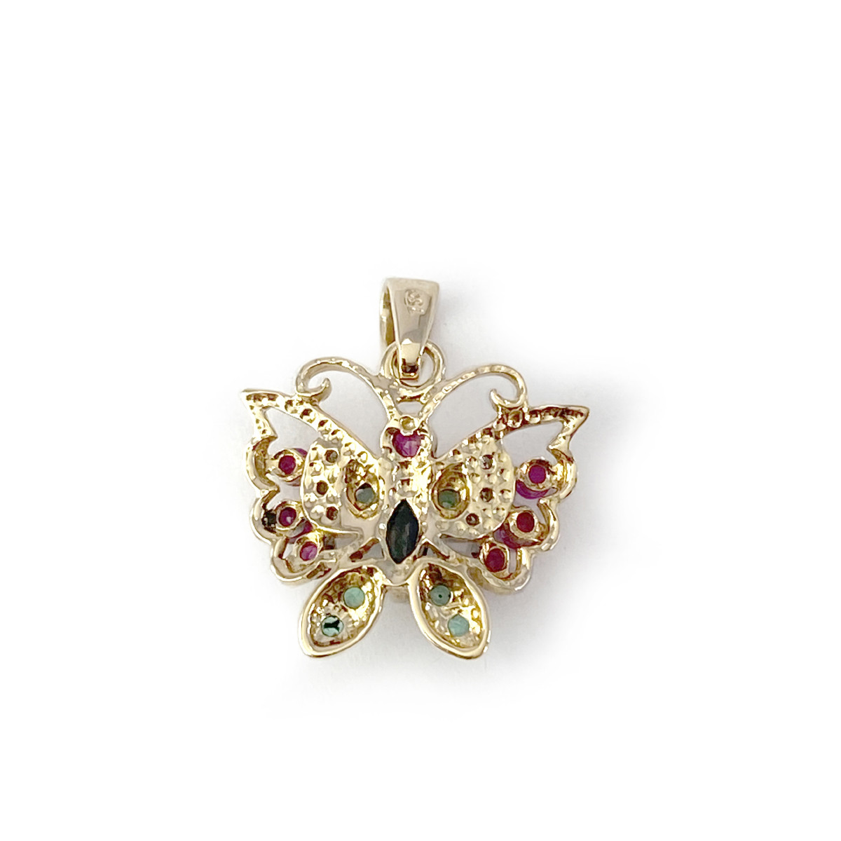 Pendentif d'occasion or 750 jaune 2 tons diamants rubis émeraudes saphir