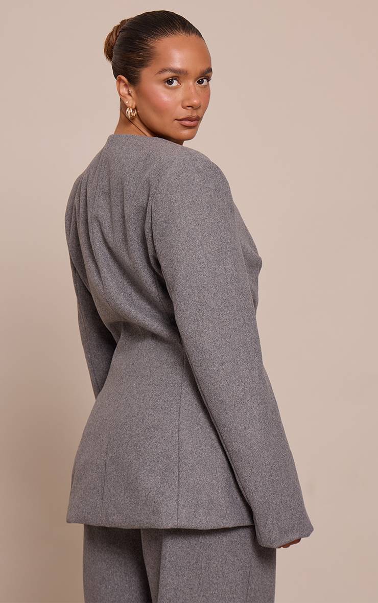 Charbon Ensemble Blazer Croisé Ajusté Effet Laine Shape