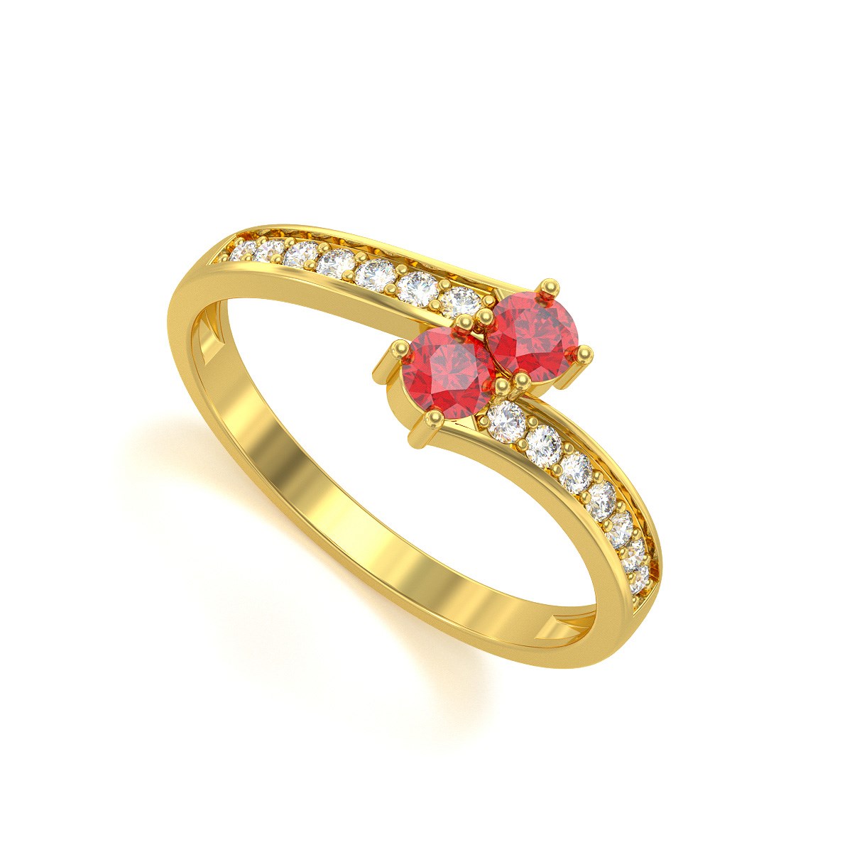 Bague ADEN Or 585 Jaune Duo Rubis et diamants 2.15grs