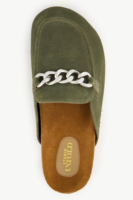 Leder-Mules, Pantoletten, Zierkette, Lederfutter, Weite H