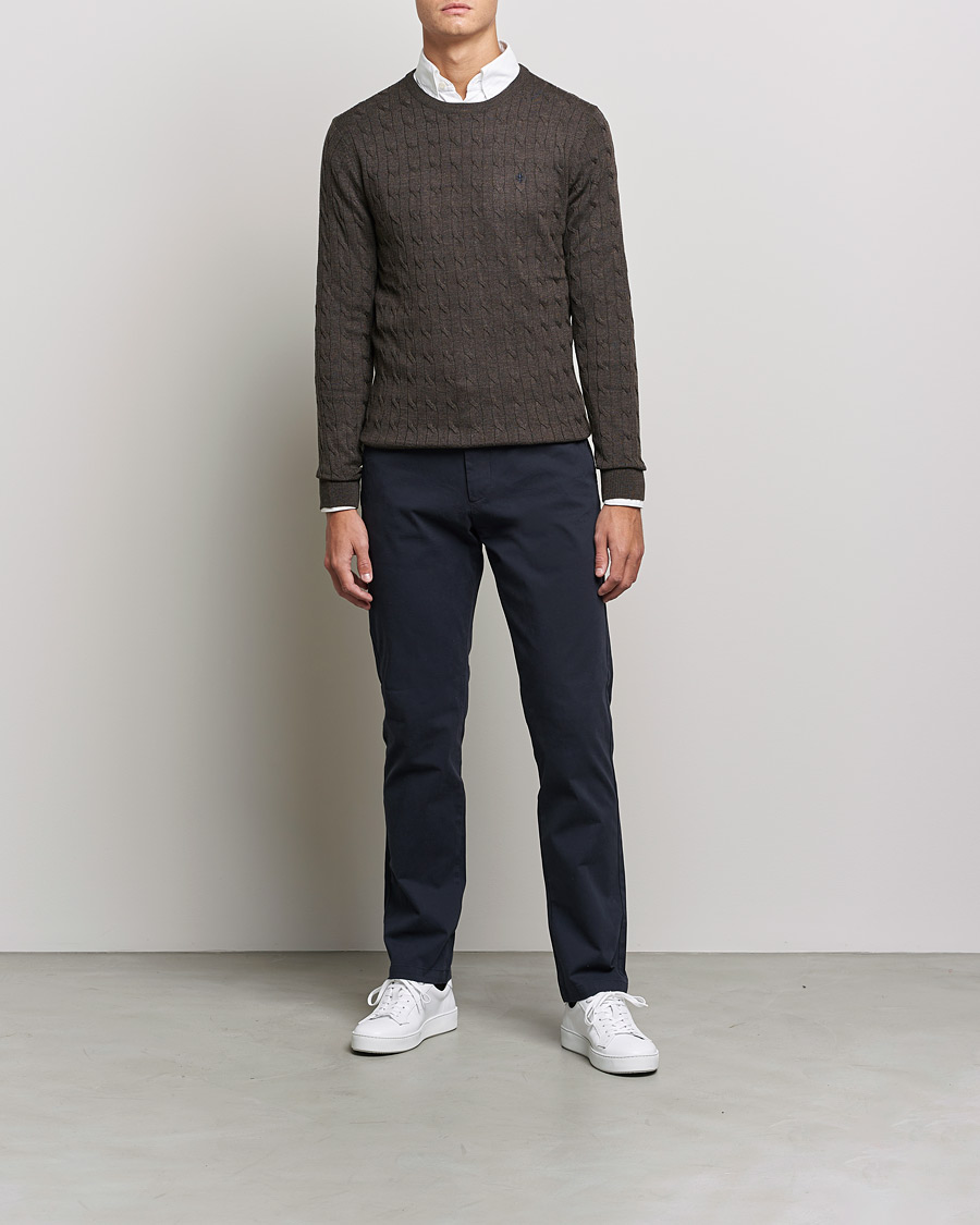 Morris Merino Cable Crew Neck Dark Brown