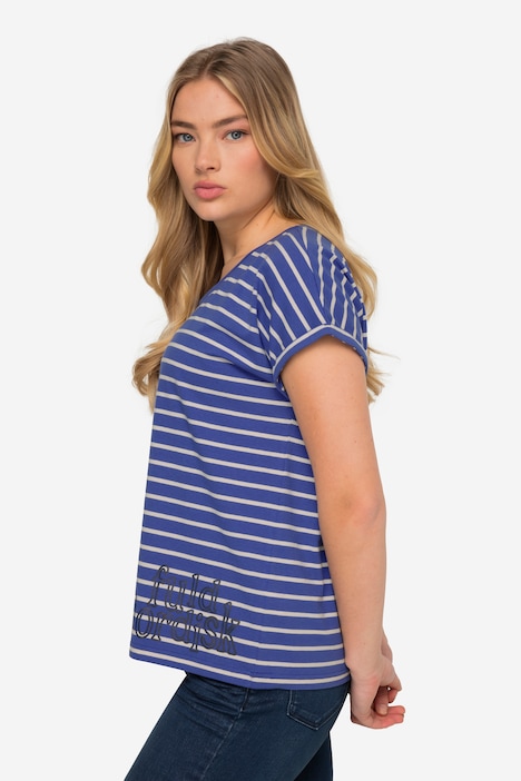 T-Shirt, oversized, Ringel, Rundhals, Halbarm