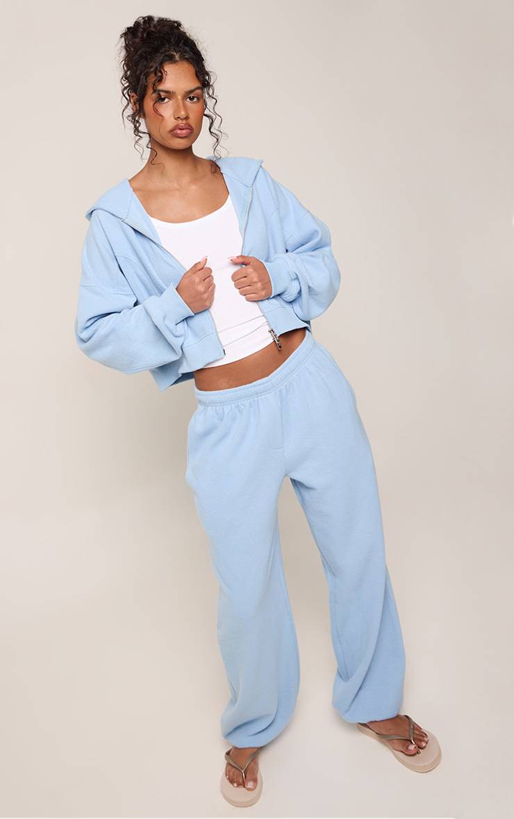 Bleu Clair Joggers Côtelés Brossés Avec Détails De Coutures Et Chevilles Resserrées