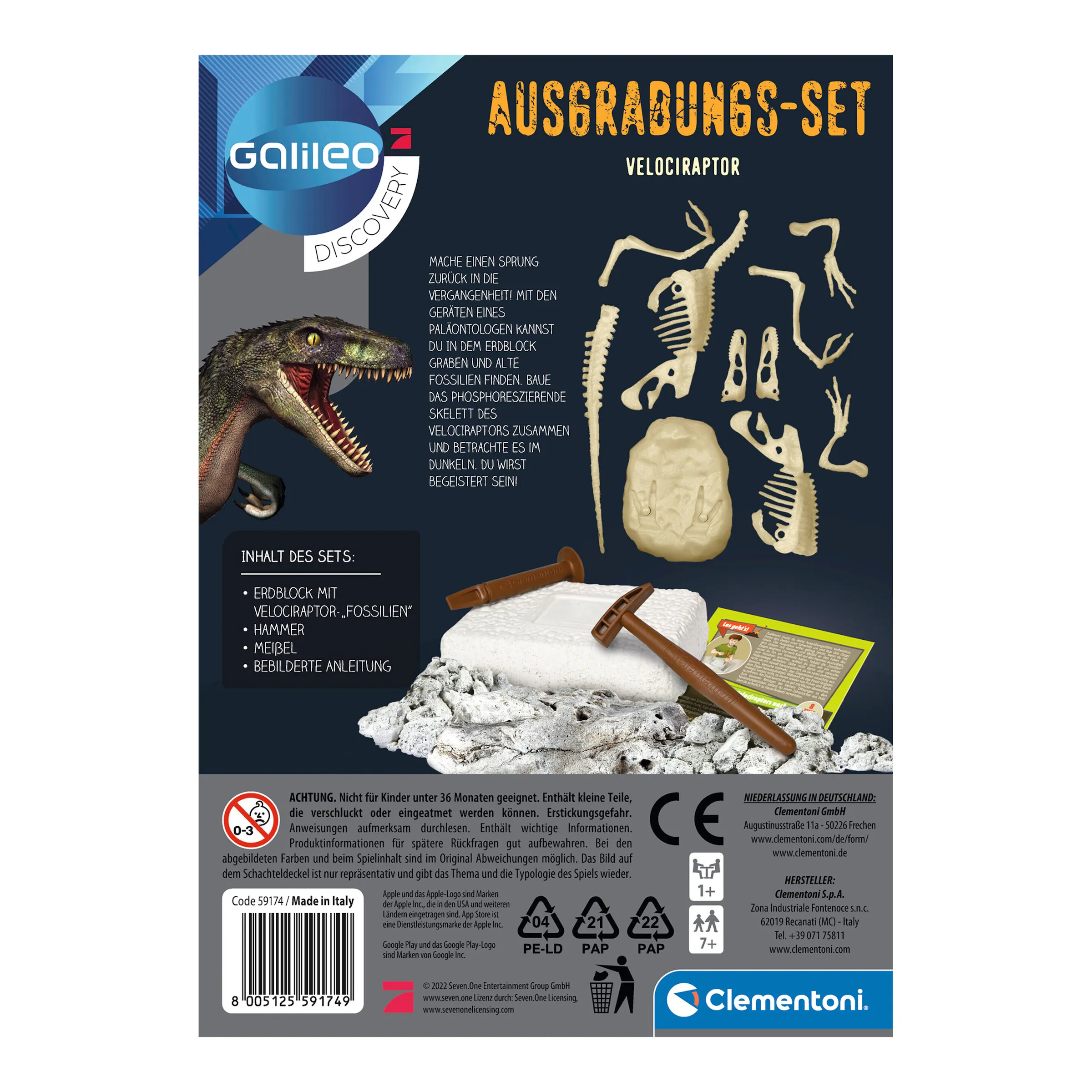 Clementoni - GALILEO Ausgrabungs-Set Velociraptor