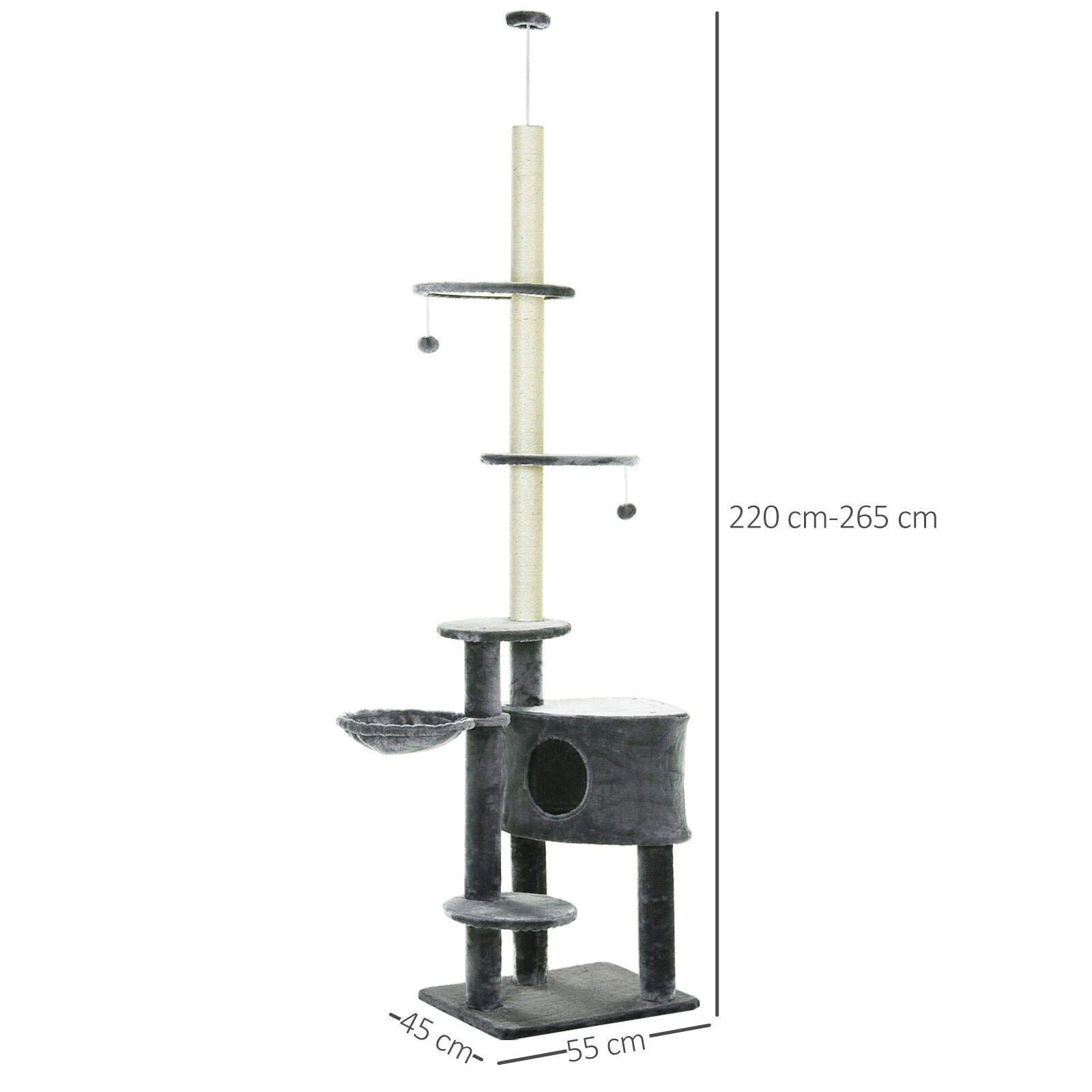 PawHut Kratzbaum mit Höhle dunkelgrau 55 x 45 x 240-260 cm (LxBxH)