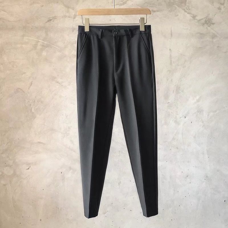 Lingaris - Mid Rise Plain Cropped Straight Leg Dress Pants