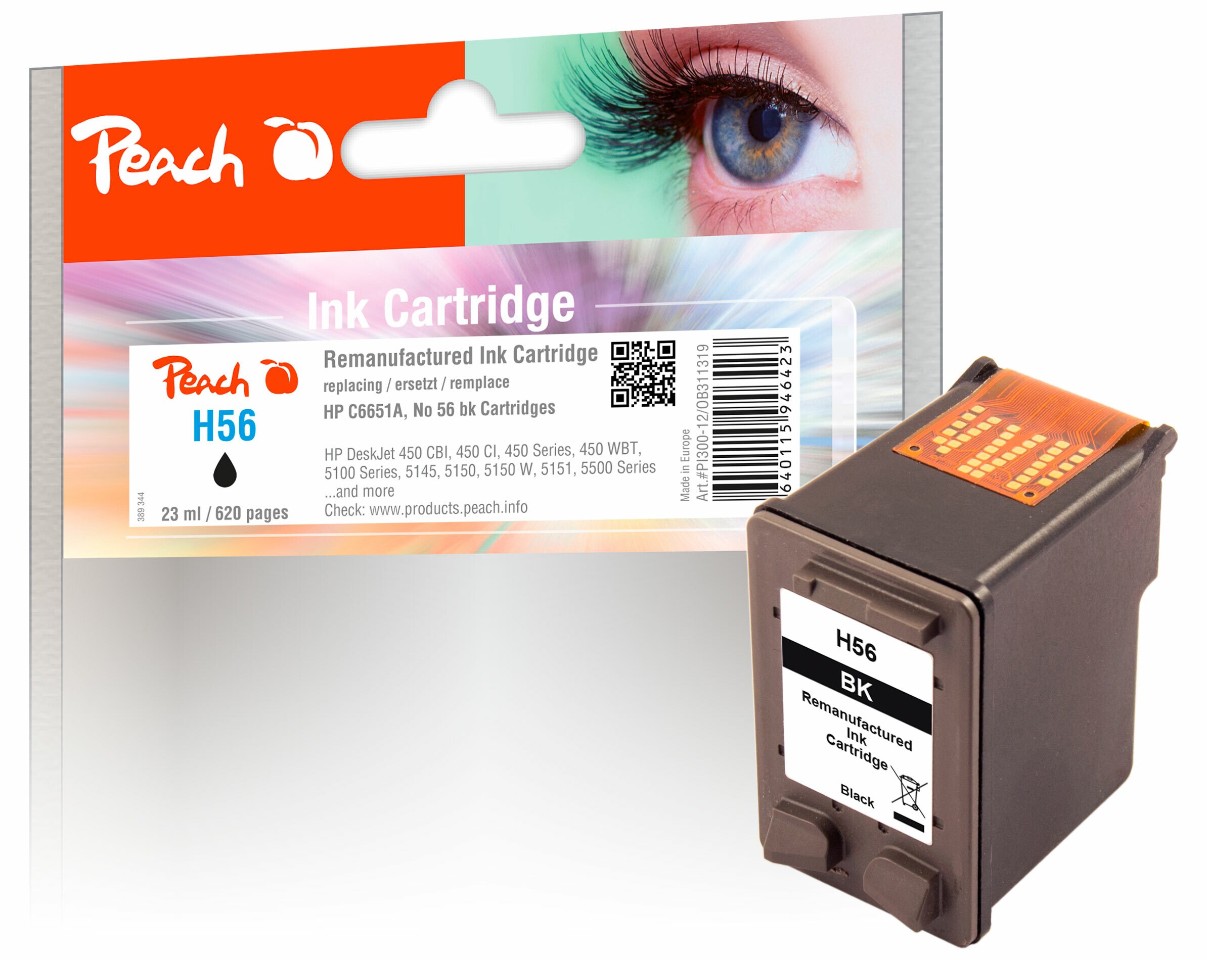 Peach HP 56Druckkopf bk ersetzt HP No. 56, C6656AE für z.B. HP DeskJet 5652, HP DeskJet 450 CBI, HP DeskJet 450 CI, HP DeskJet 450, HP DeskJet 450 WBT (wiederaufbereitet)